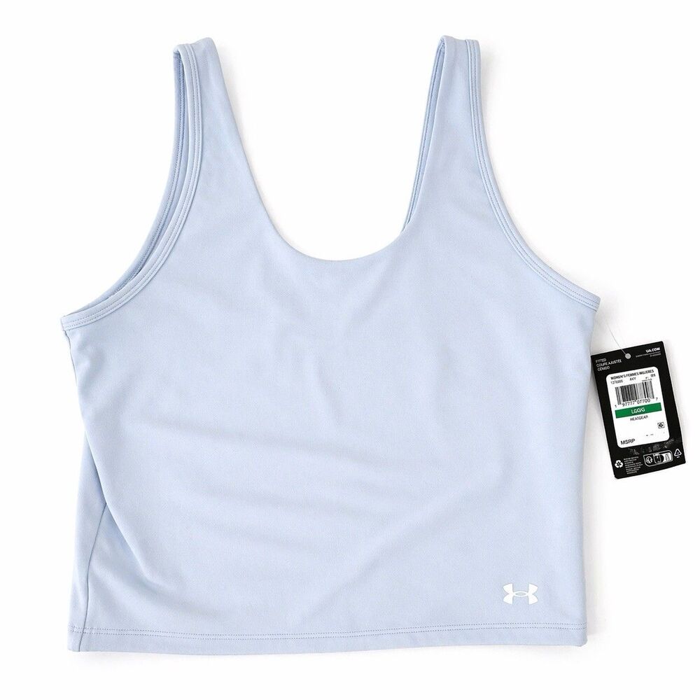 Under Armour Fitted Motion Tank Top Womens Large Athletic Light Blue Cropped NEW